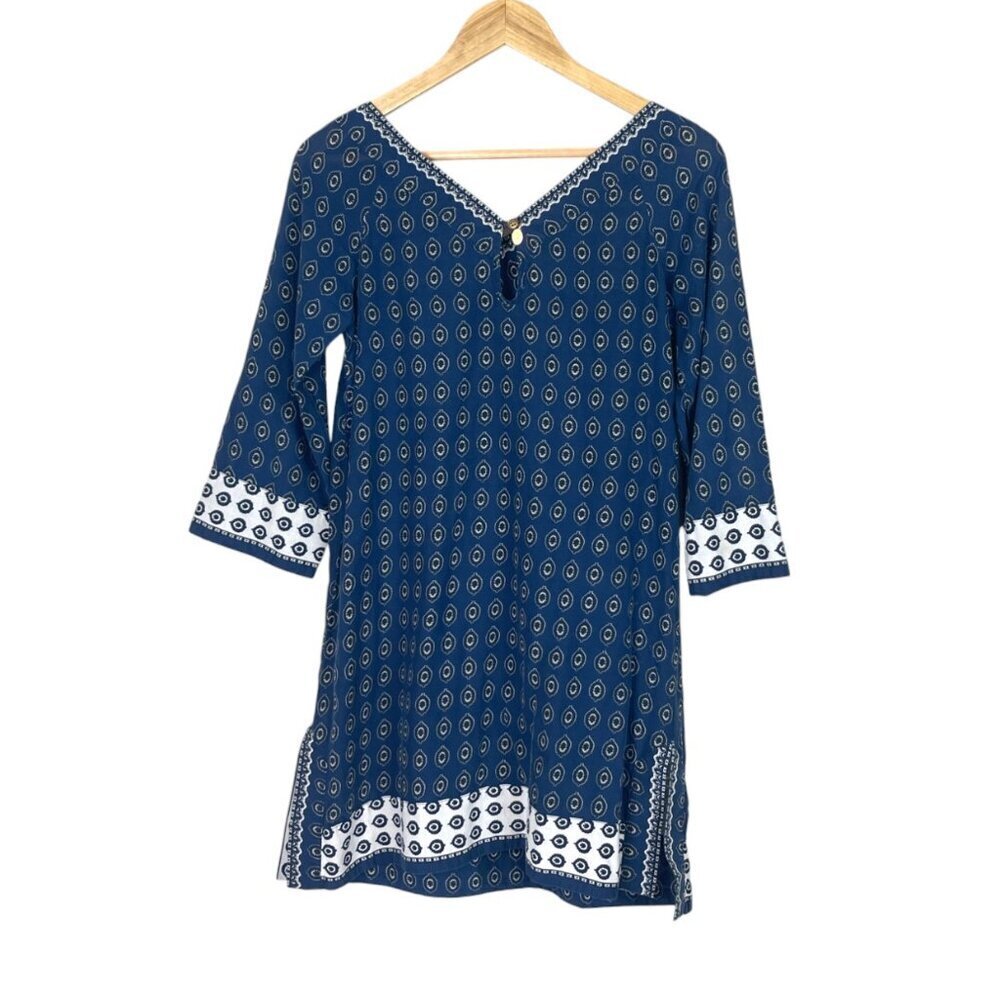 JUICY COUTURE GEOMETRIC BLUE V-NECK SHIFT DRESS - Picture 8 of 11